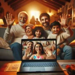 Family video call on laptop