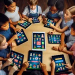 Children using tablets for language learning