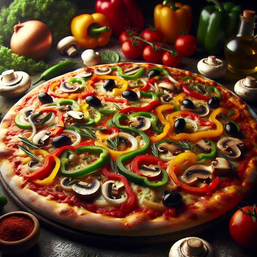 Thin Crust Pizza with Vegetables