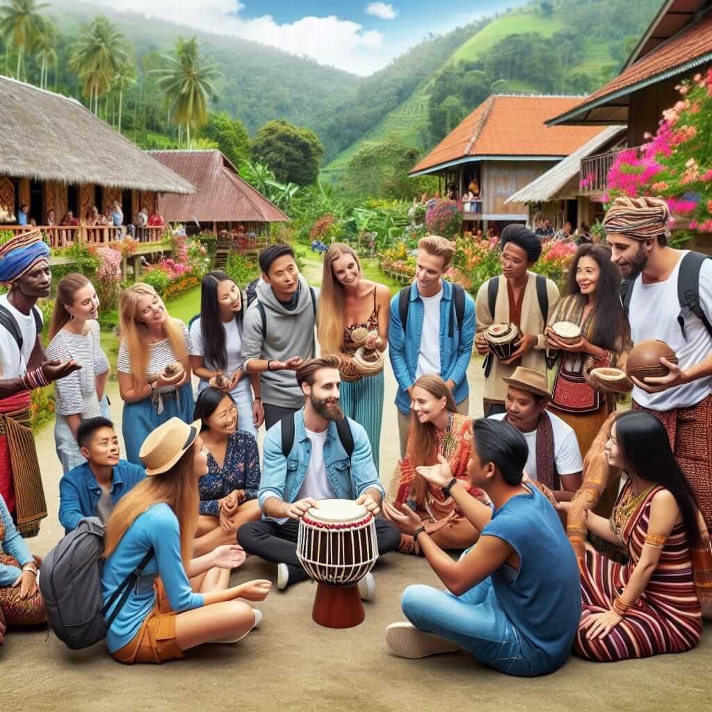 Tourists and Locals Engaging in Cultural Exchange