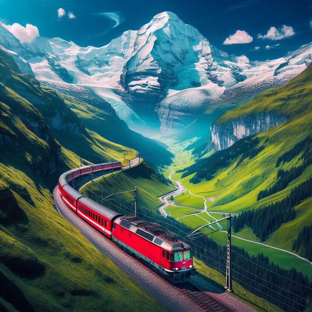 Scenic Train Journey through Swiss Alps