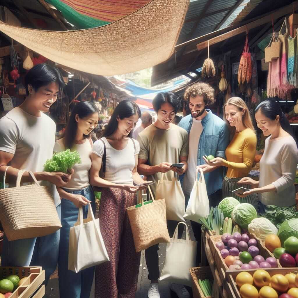 People in Vietnam using reusable bags