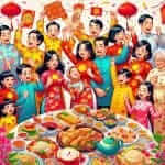 Vietnamese Family Celebrating Tet