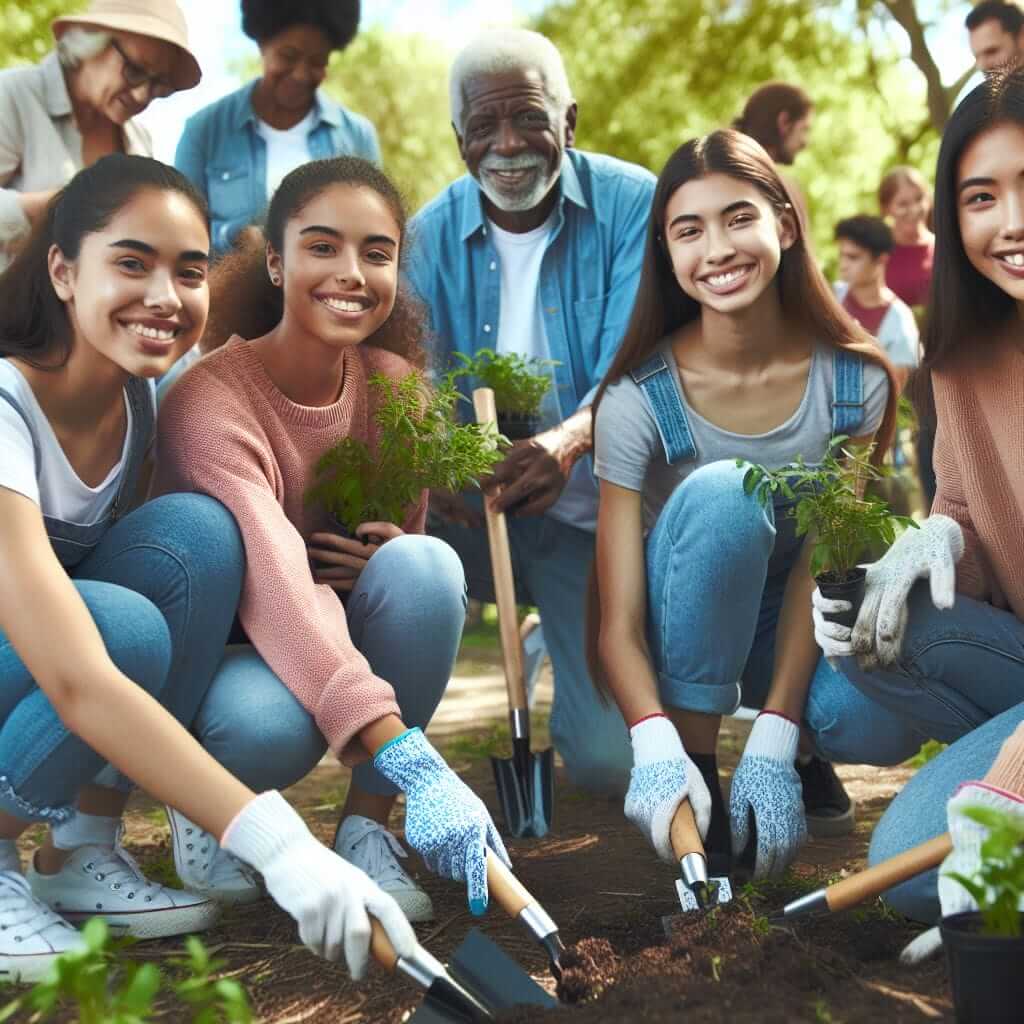 Group of diverse volunteers cleaning up a park