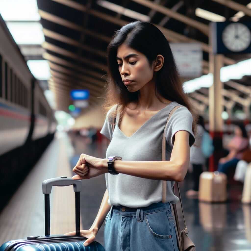 Woman Waiting at Train Station