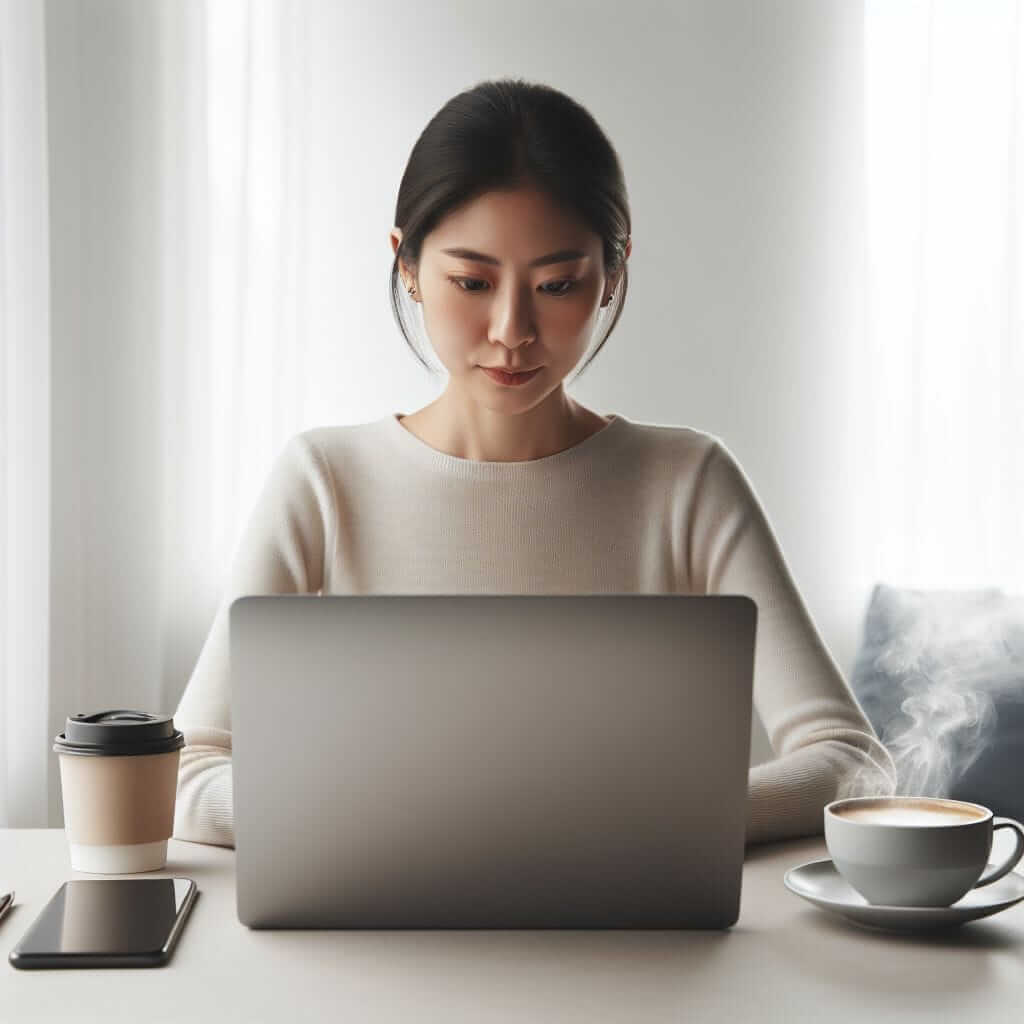 Woman Working with Laptop and Smartphone