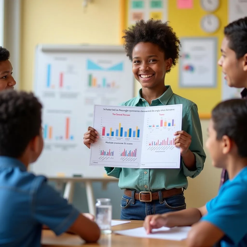 Student presenting academic achievements in a student-led conference