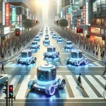 AI-powered self-driving cars on a city street