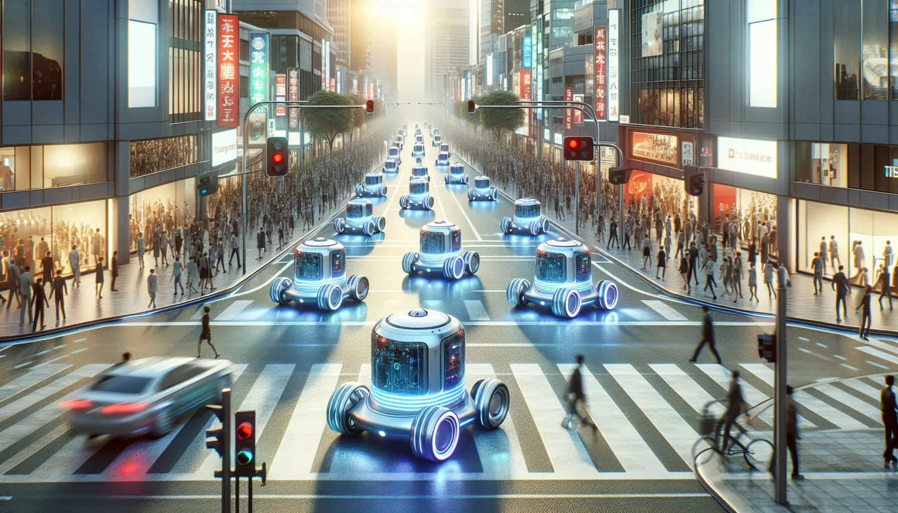 AI-powered self-driving cars on a city street