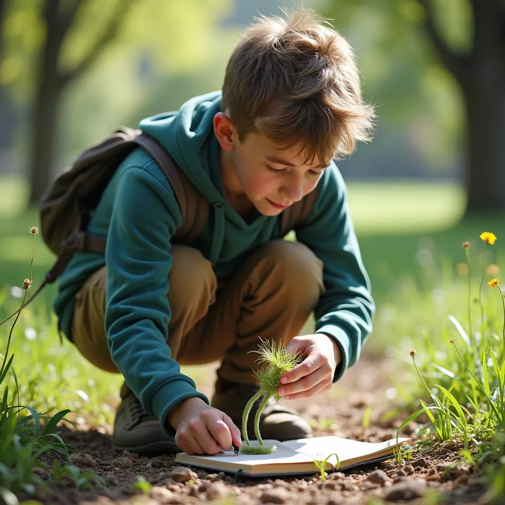 Alex Examining Plant