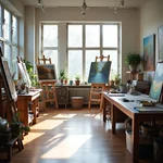 Art studio with natural light for painting hobby