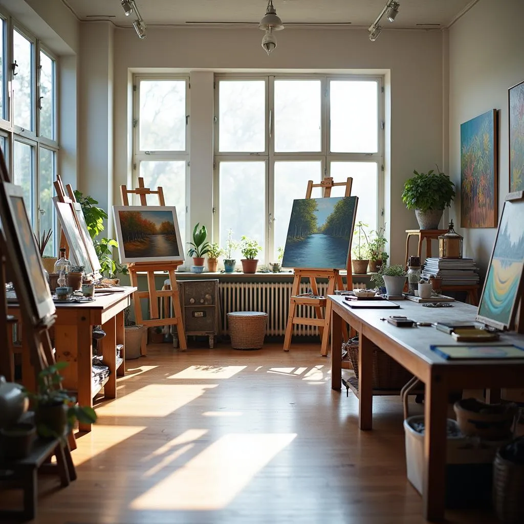 Art studio with natural light for painting hobby