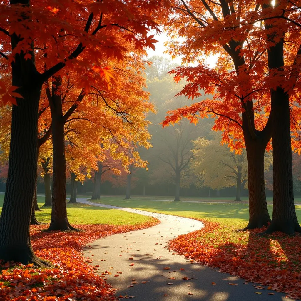 Vibrant autumn foliage in a park