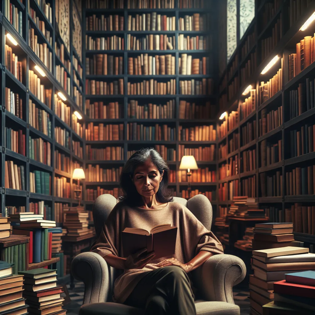 Avid reader surrounded by books