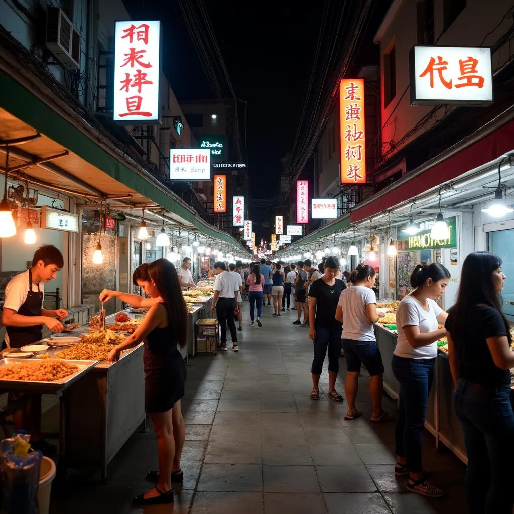 Vibrant street food scene in Bangkok's Chinatown