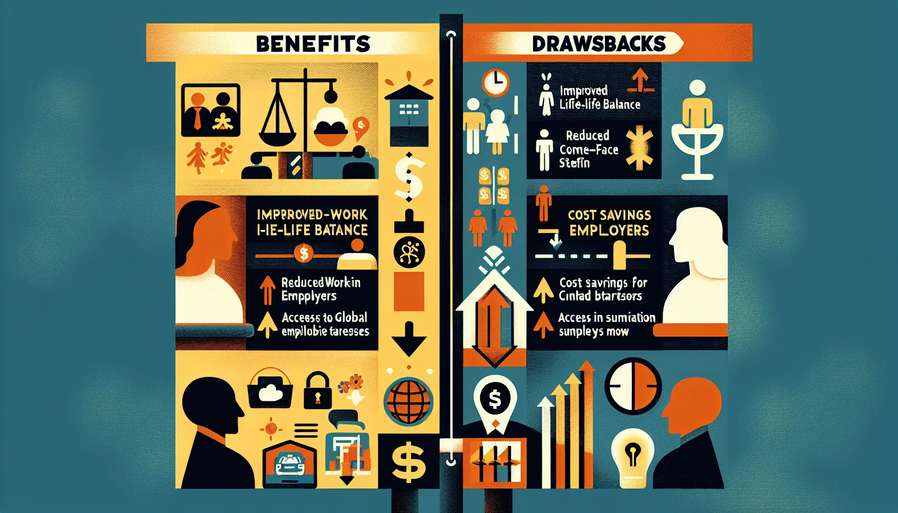 Infographic showing benefits and drawbacks of working from home