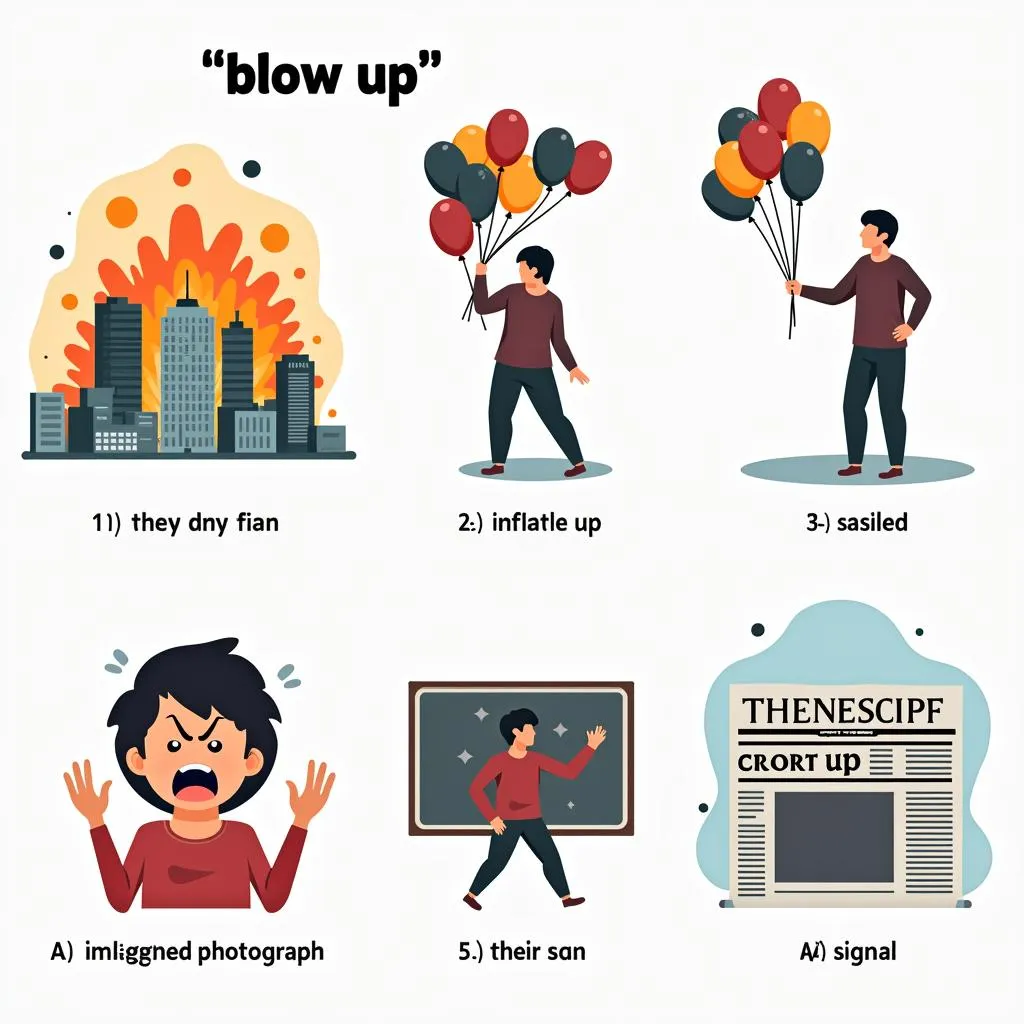 Blow up phrasal verb usage in different contexts