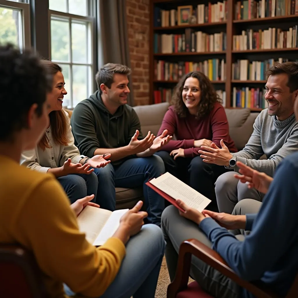 Book club members discussing cultural themes