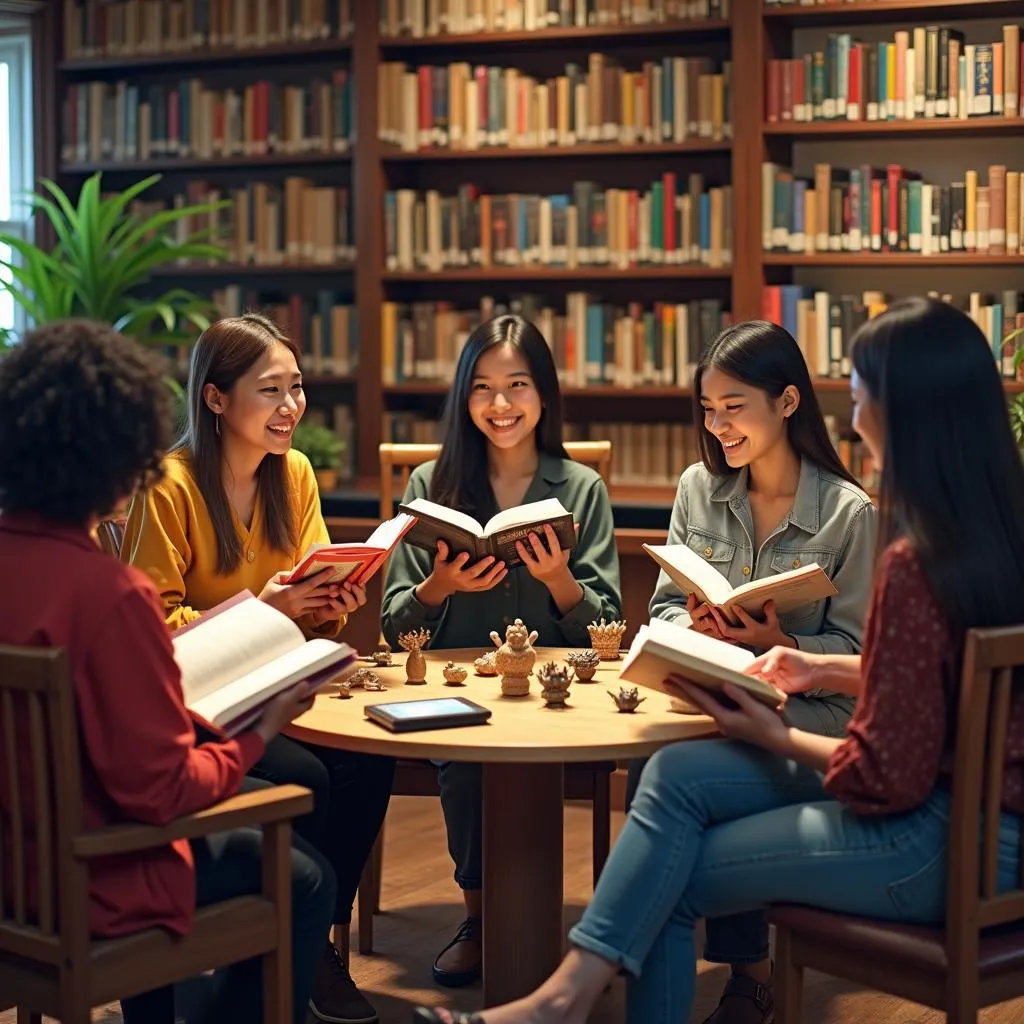 Book club members exchanging cultural perspectives