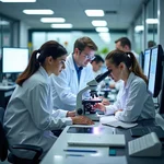 Scientists carrying out research in a laboratory