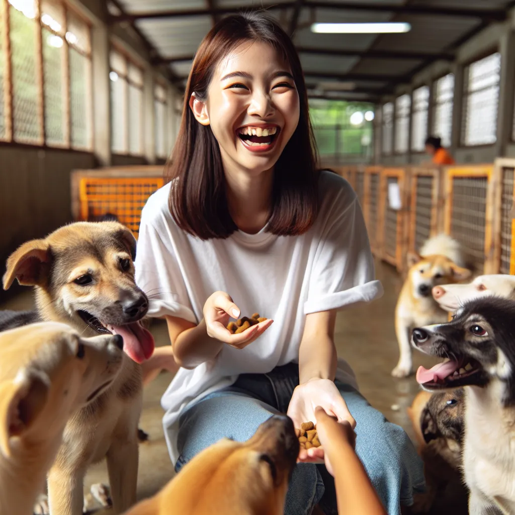 Volunteer helping at animal shelter