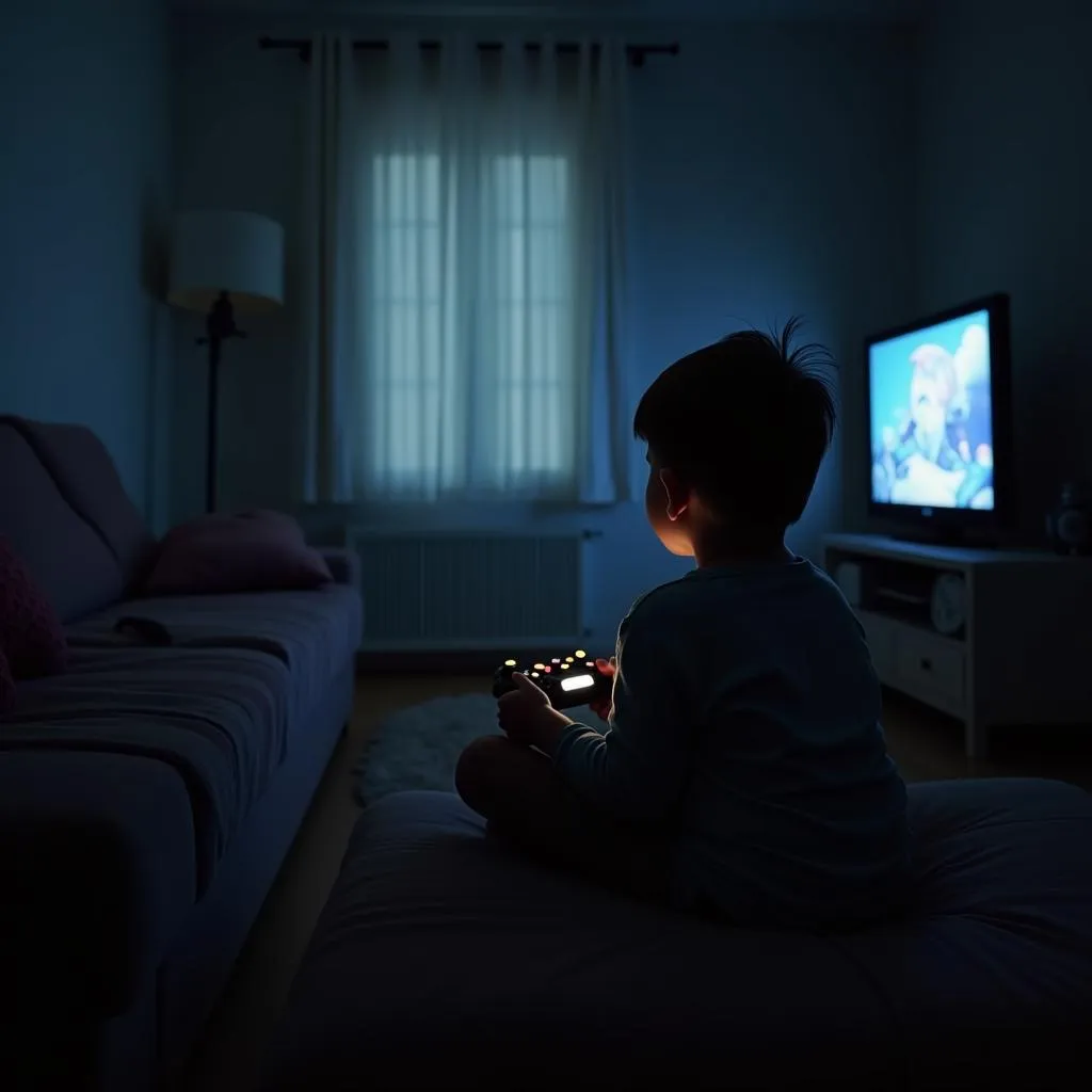 Child Sitting Indoors Playing Video Games