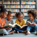 Children Exploring Books in Library