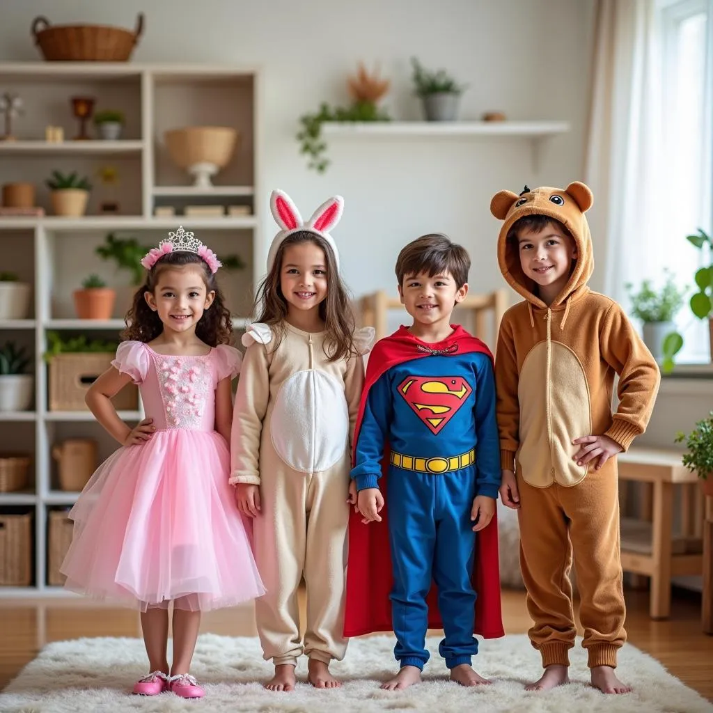 Children playing dress-up with costumes