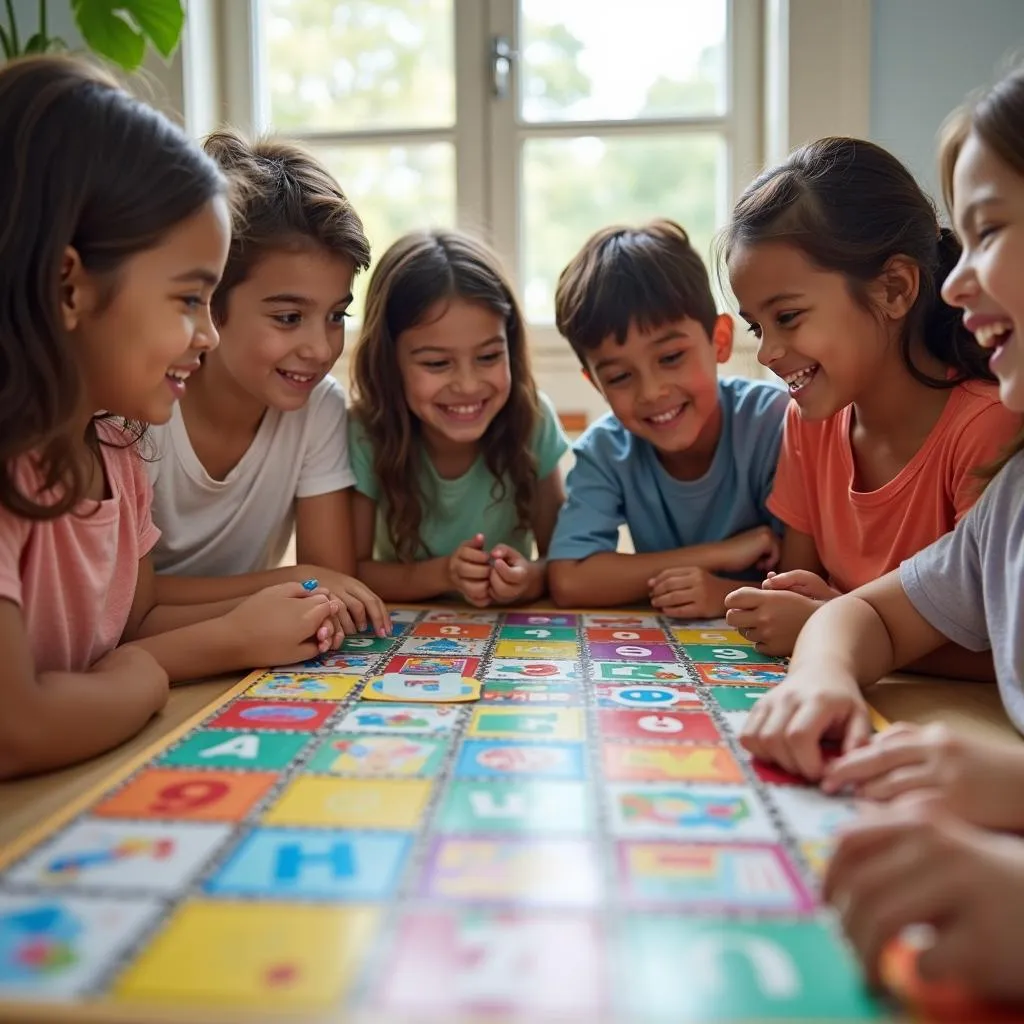 Children playing educational board game