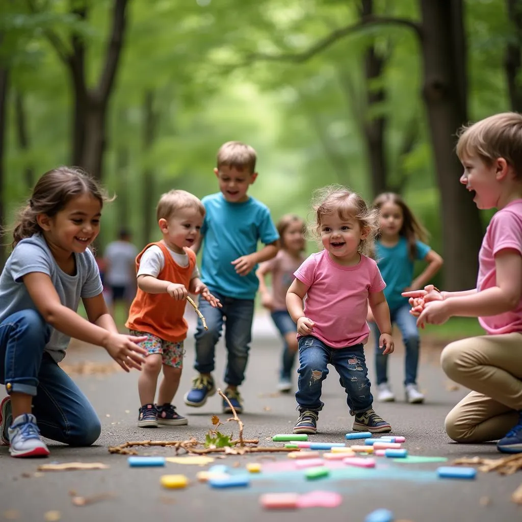 Group of Children Engaging in Outdoor Play