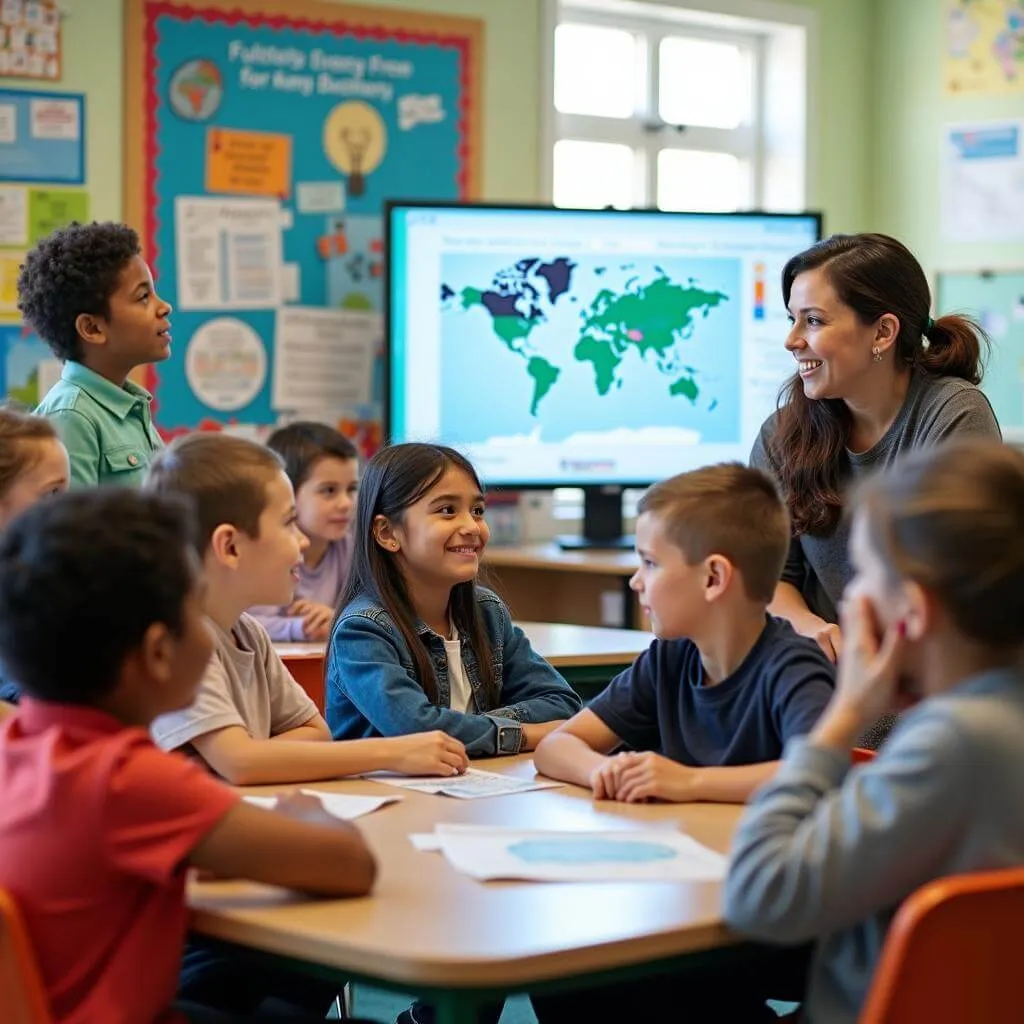 Children learning about climate change in a classroom