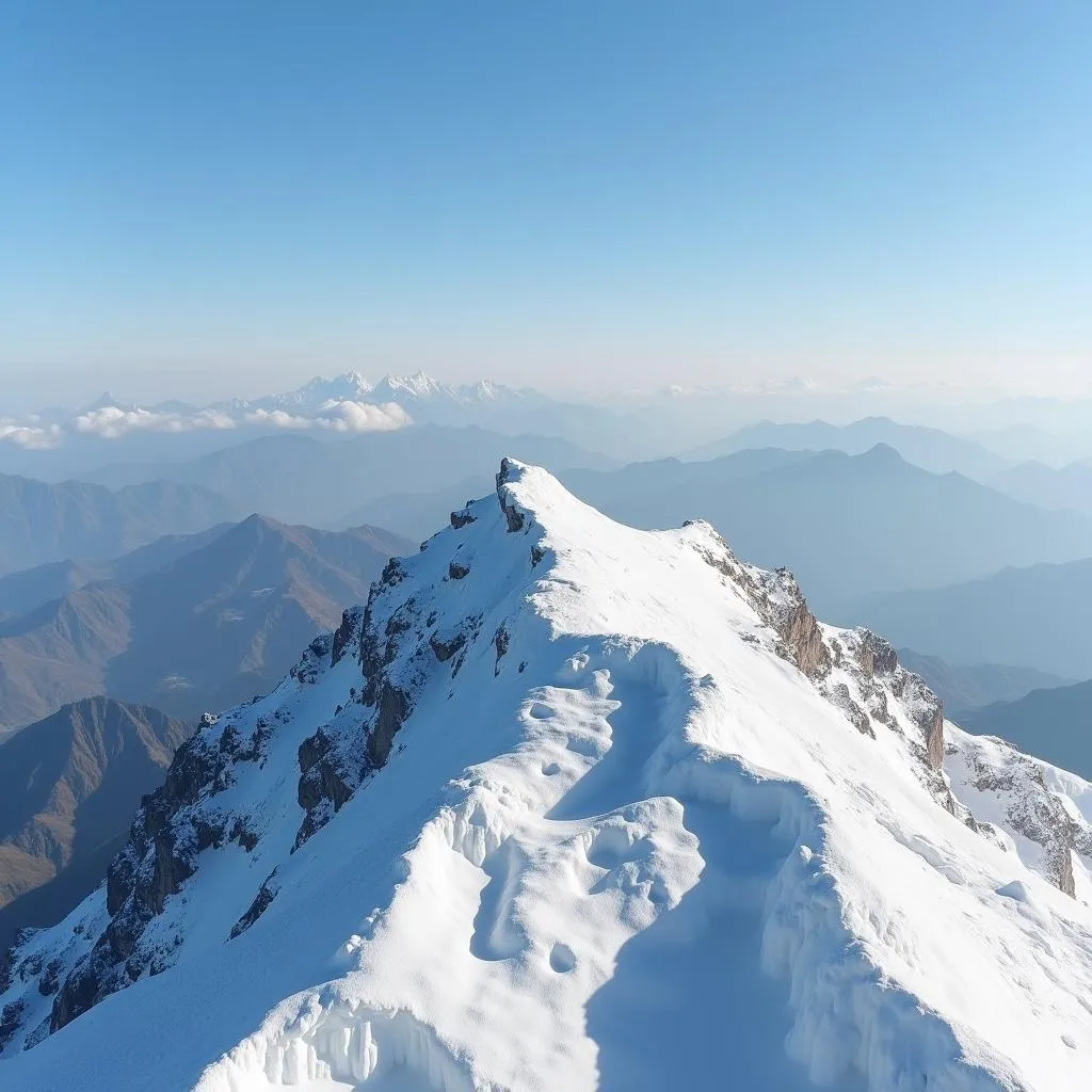 Melting snow on mountain peaks due to climate change