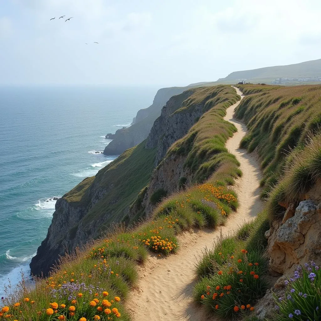 Scenic coastal cliff path with panoramic ocean view