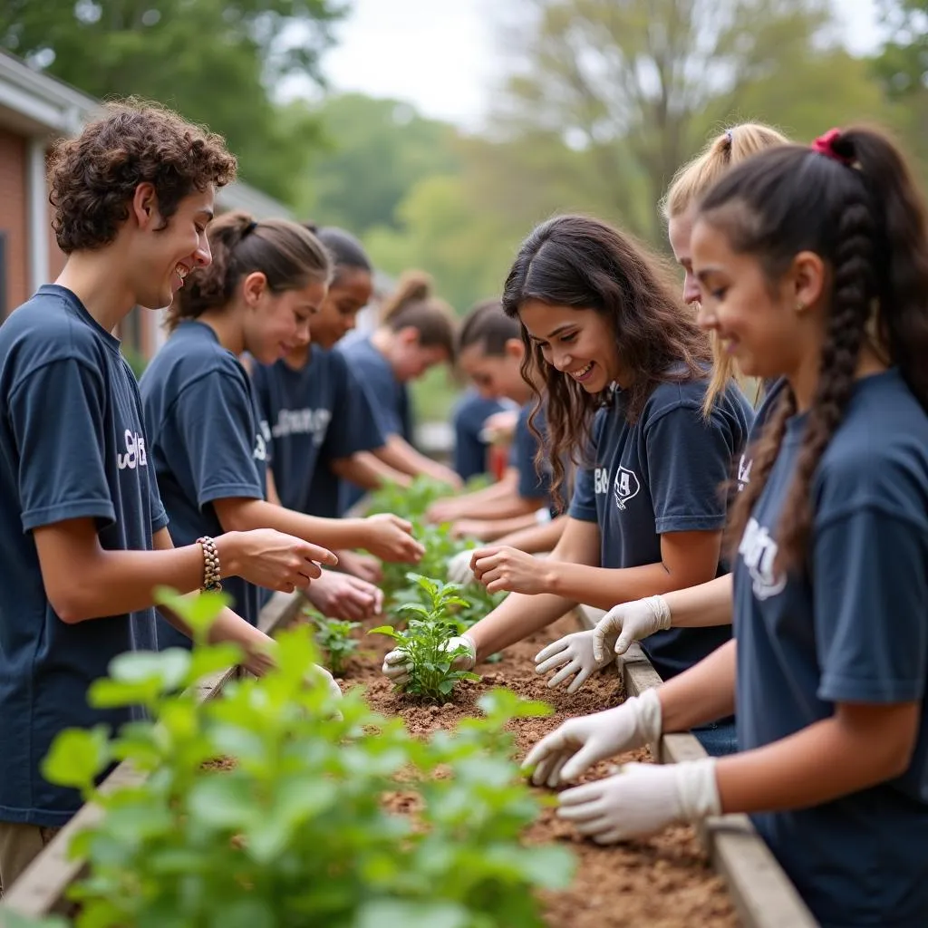 Students participating in community service as part of their education