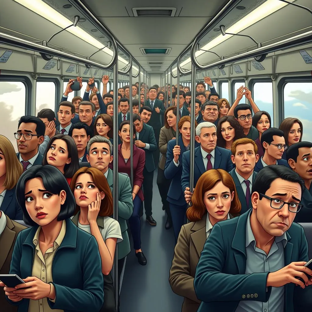 Crowded public transport during rush hour