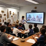 Students learning about cultural heritage in classroom