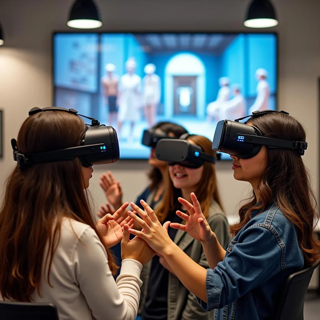 Students using virtual reality for cultural heritage education