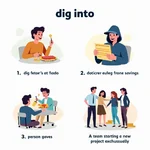 Various contexts of using 'dig into' phrasal verb