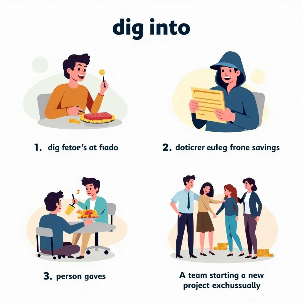 Various contexts of using 'dig into' phrasal verb