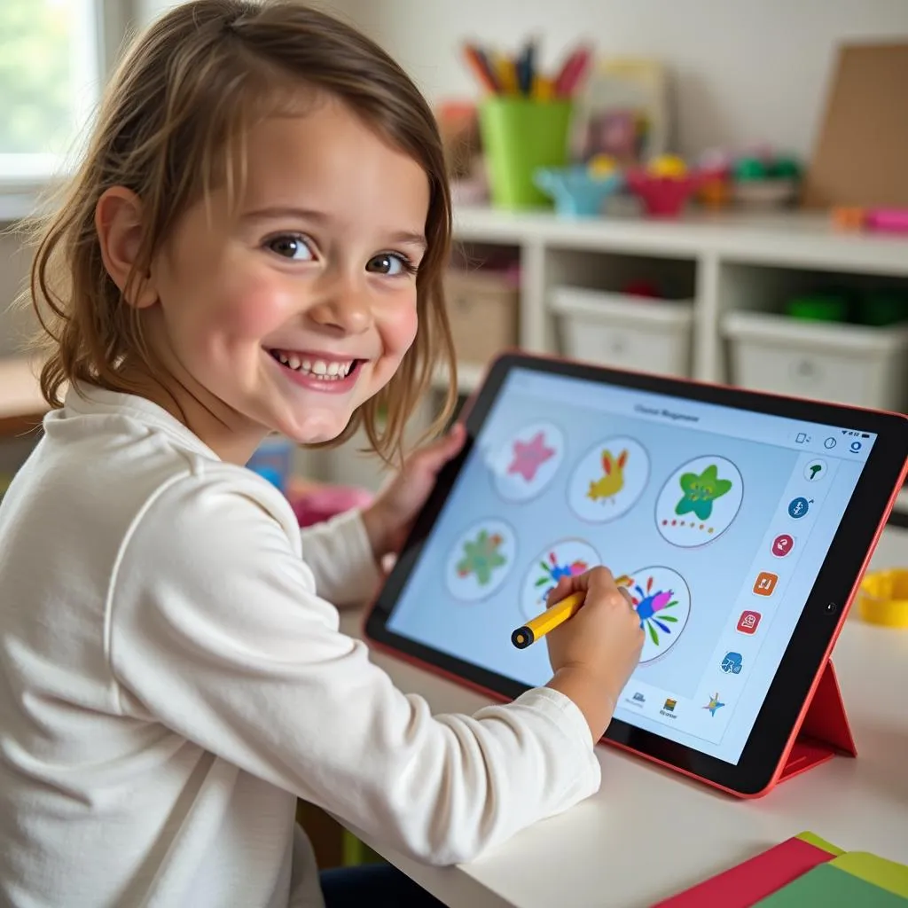 Child Creating Digital Art on Tablet