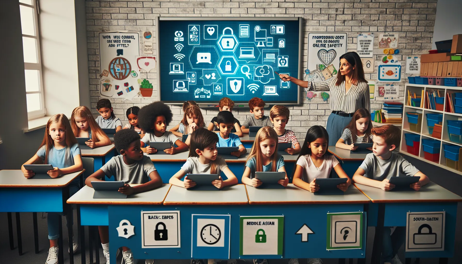 Children learning about digital security in a classroom