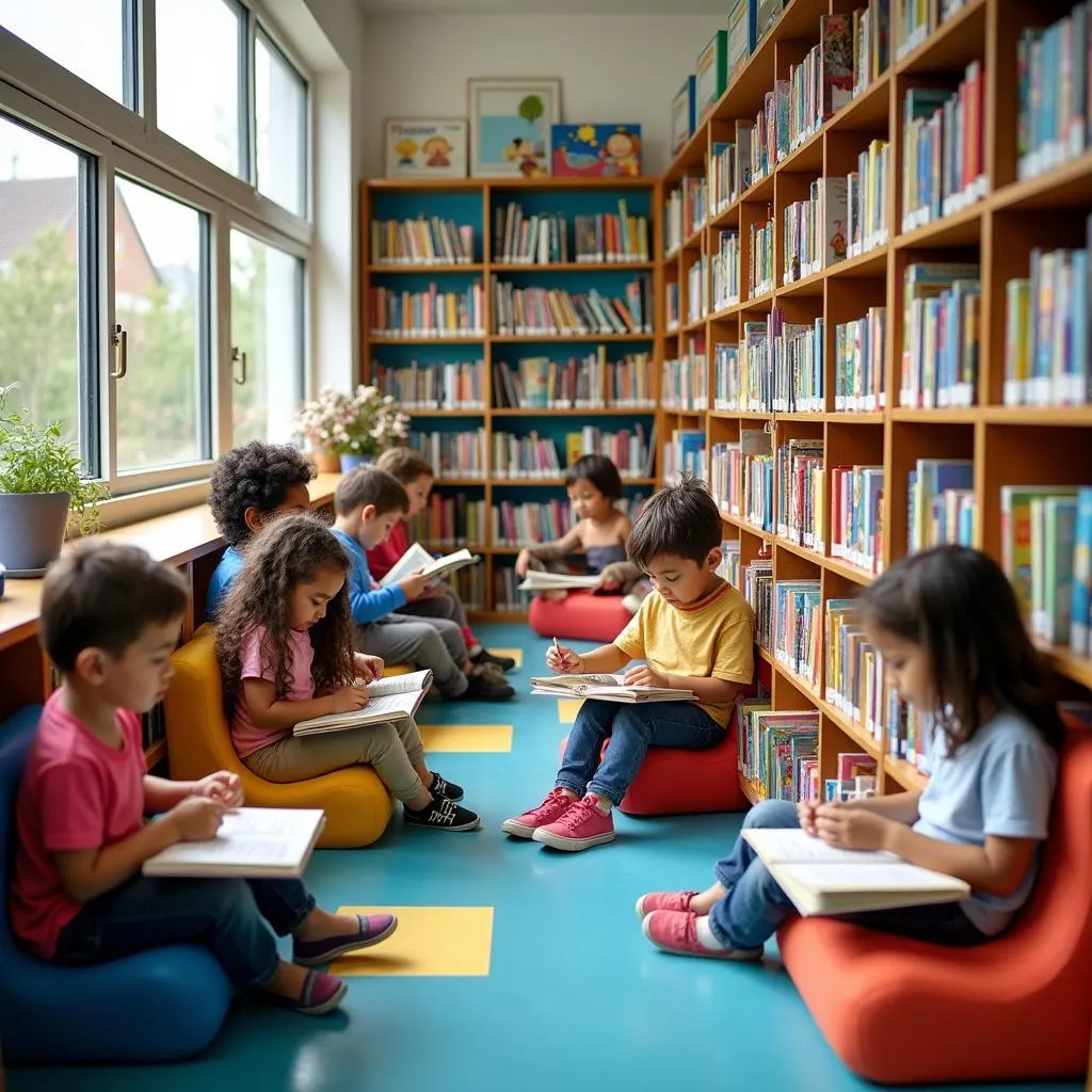 Diverse children's books in a school library