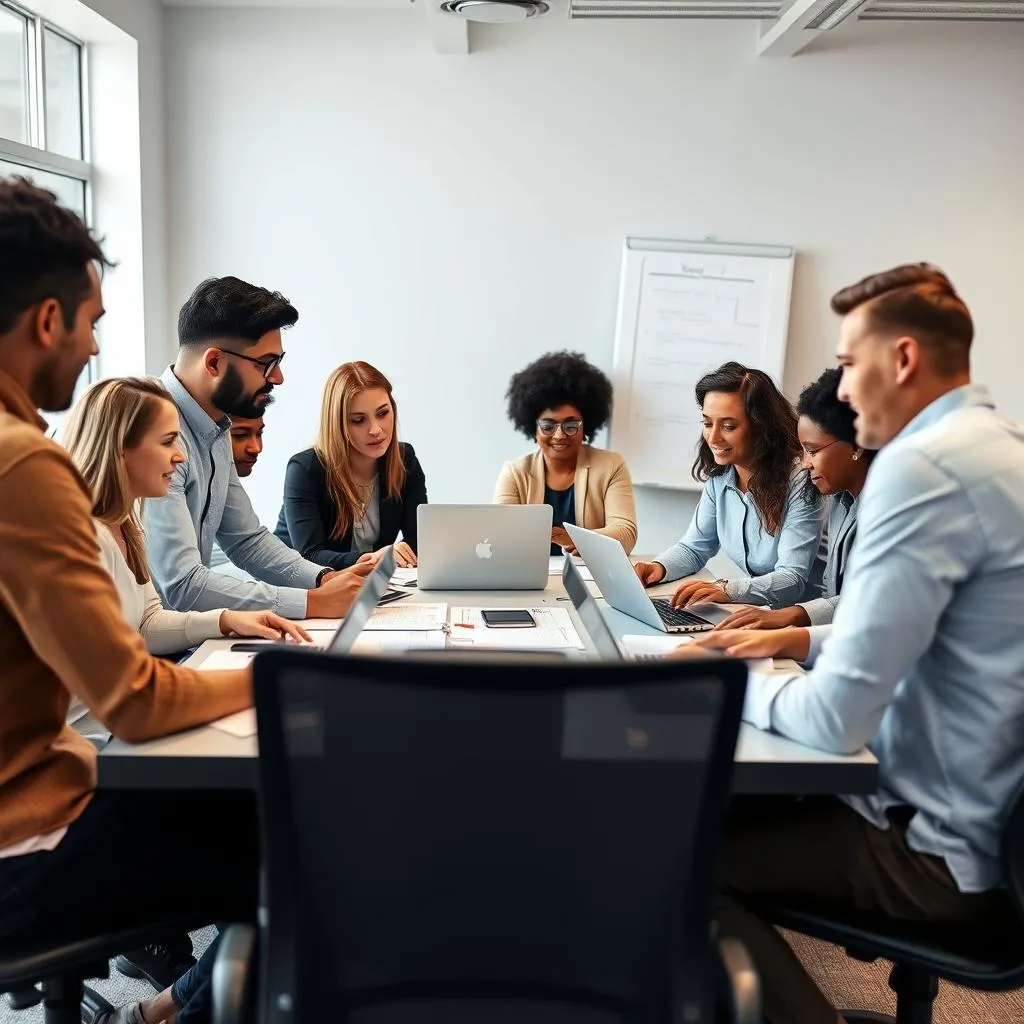 Diverse group collaborating on a project