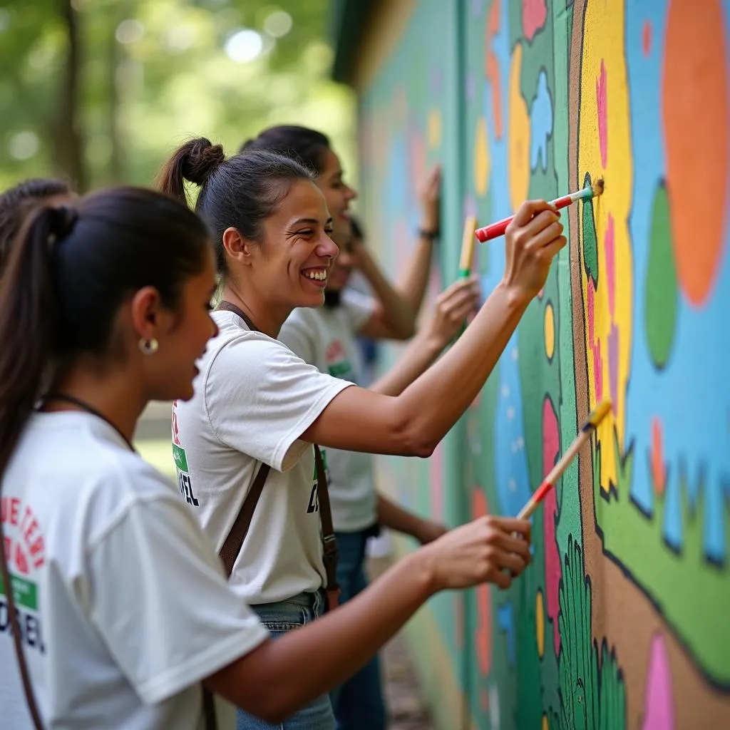 Diverse group volunteering for community project