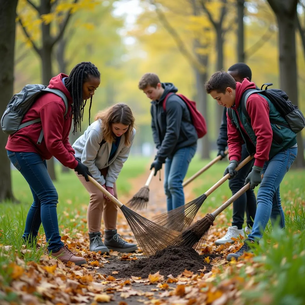 Students cleaning a local park