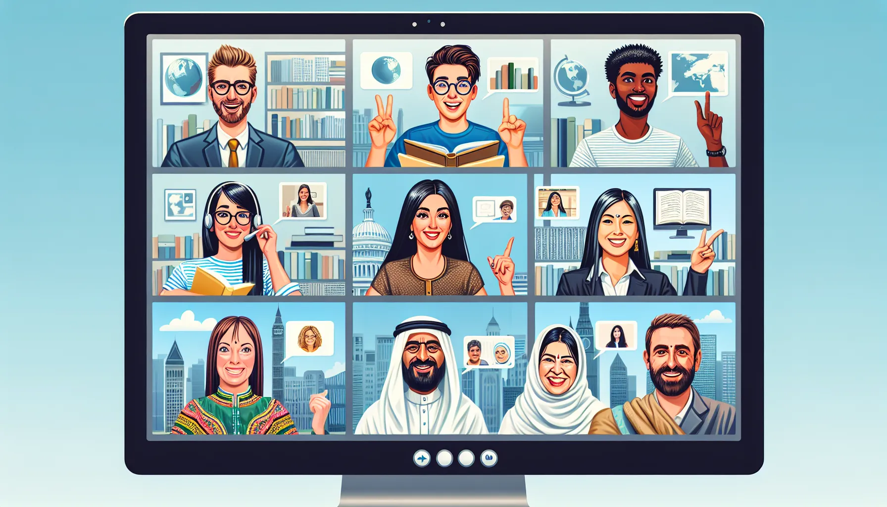 diverse students in virtual classroom