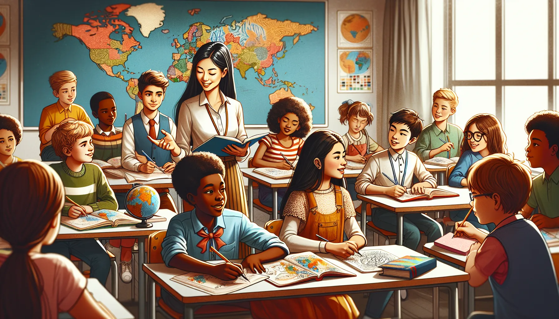 Diverse classroom with students from different cultures