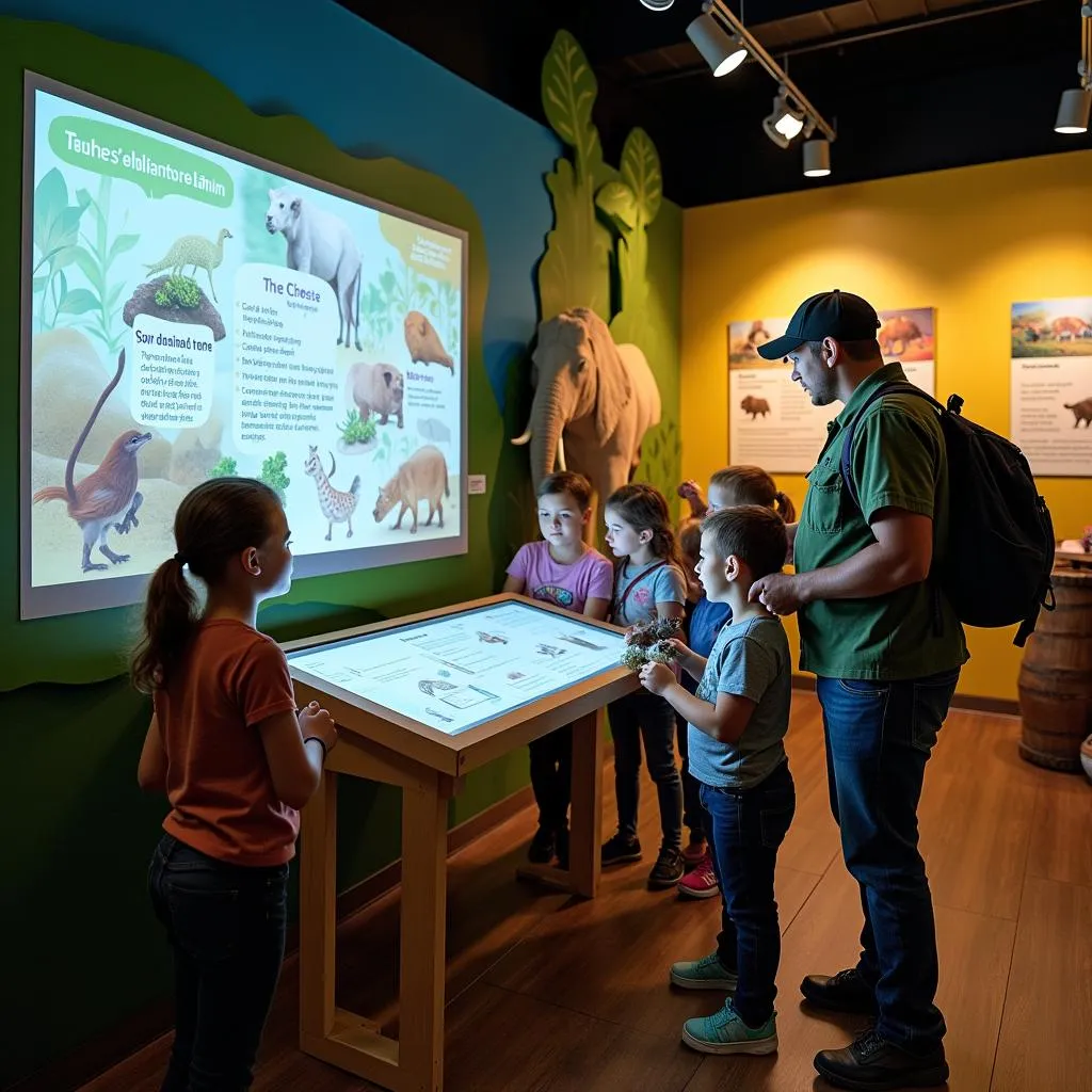 Children learning about wildlife at an educational zoo exhibit