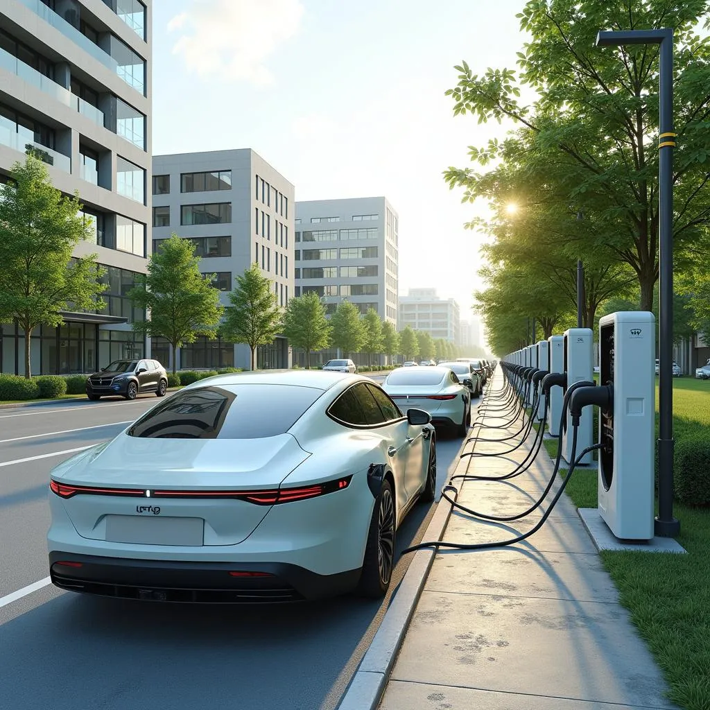 Electric Car Charging Station in Modern City