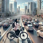 Electric bicycle in a busy city